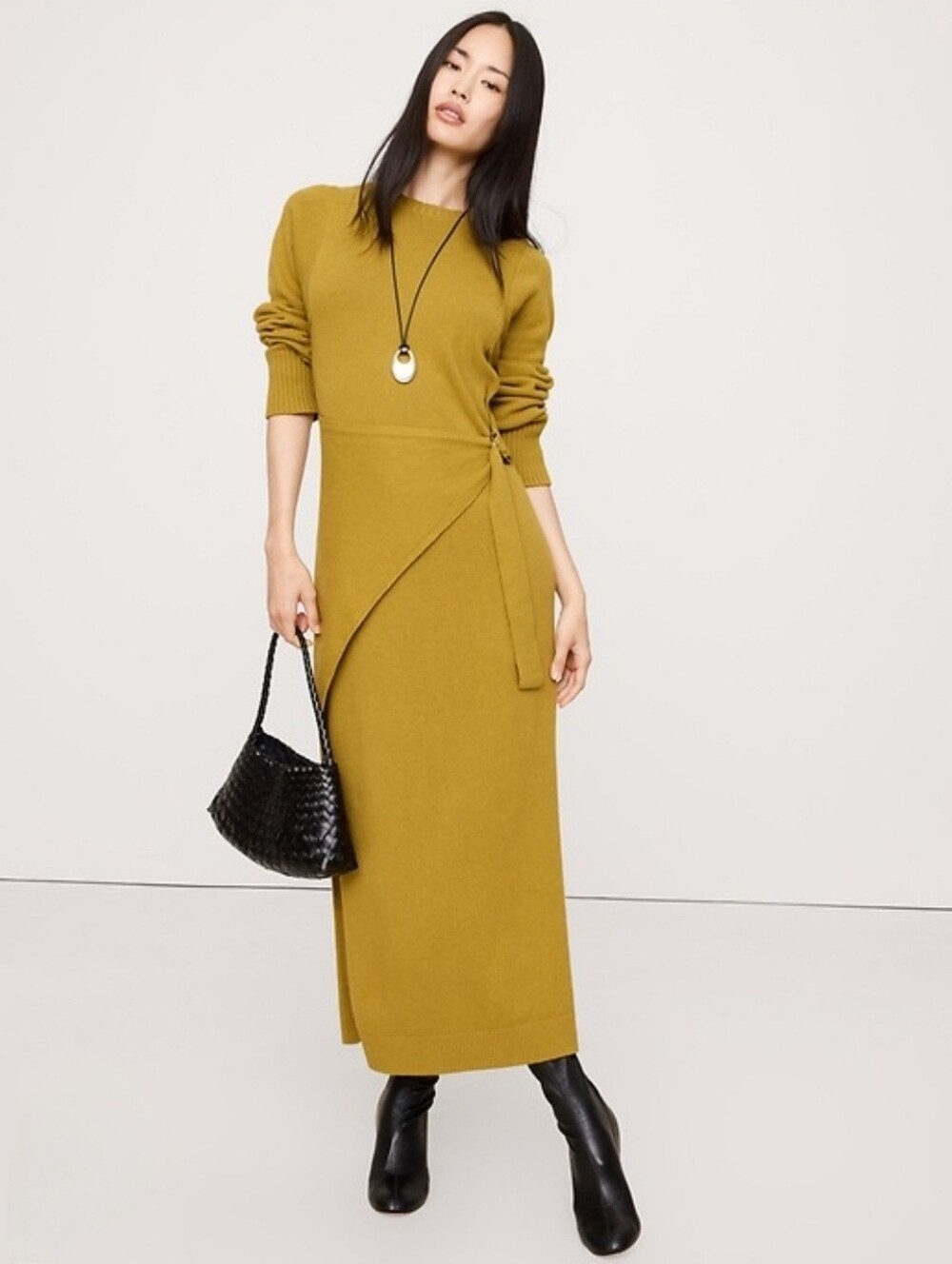 NWT Banana Republic Gilded Green Merino-Cotton Wrap Sweater Dress Size M/P